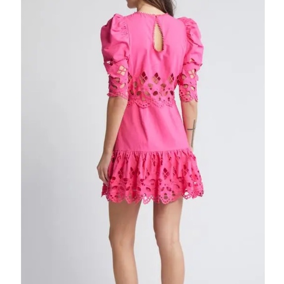 Saylor Auroette Eyelet Puff Sleeve Cotton Poplin
Dress in Hot Pink Size Medium - Picture 6 of 13